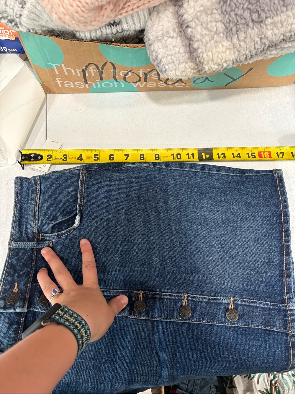 NWT Old Navy High Rise Button Front Denim Mini Skirt Secret Slim Pockets Blue 2 - Picture 7 of 7